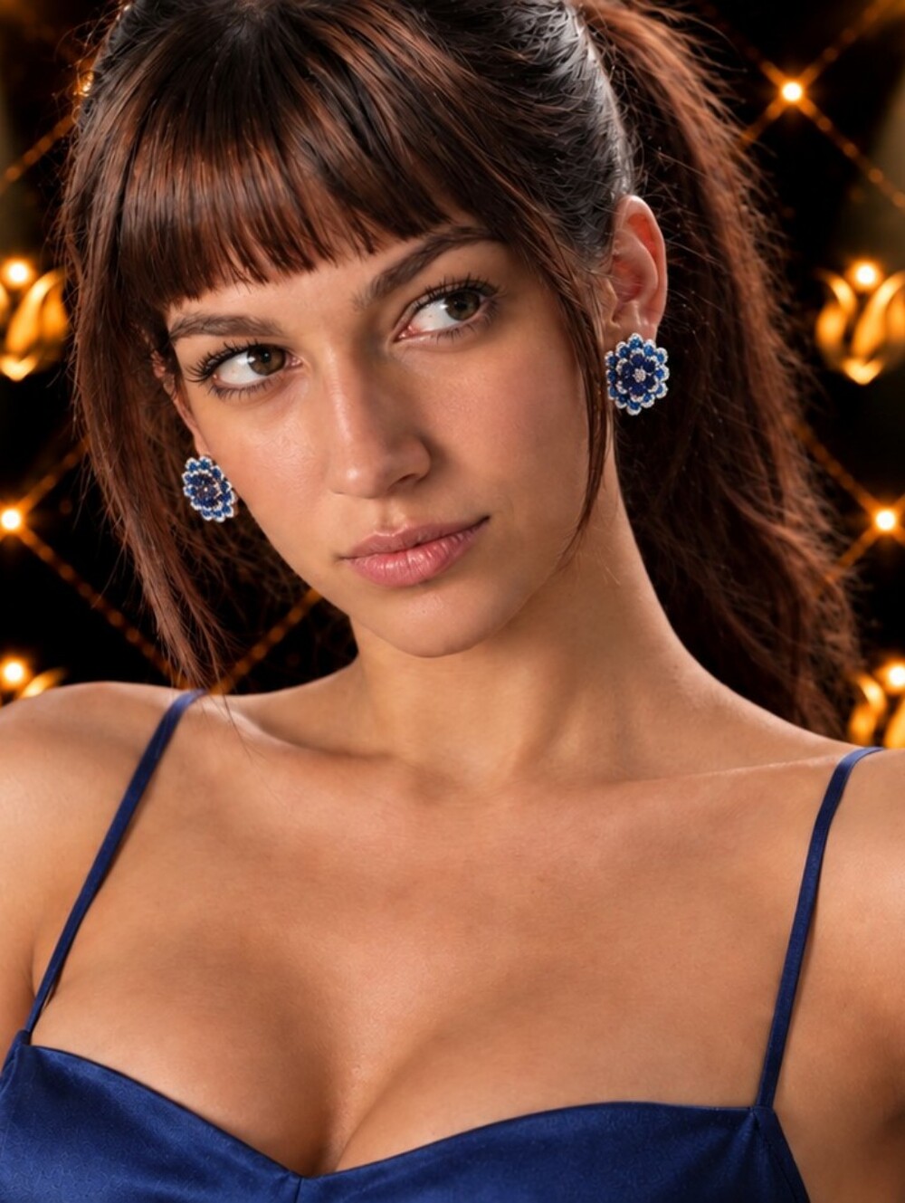 Blue Floral Cluster S925 Stud Earrings - Women Jewelry